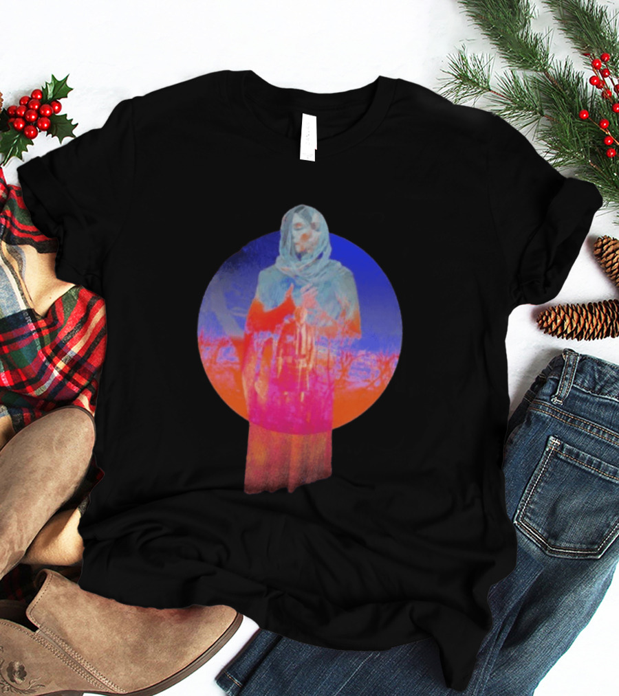 Hot Spot Eclipse Surreal Mystical Figure Eerie Hooded Apparition In Vibrant Color Spectrum T-Shirt