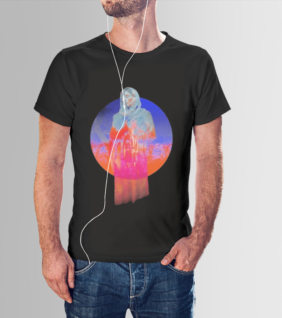 Hot Spot Eclipse Surreal Mystical Figure Eerie Hooded Apparition In Vibrant Color Spectrum T-Shirt