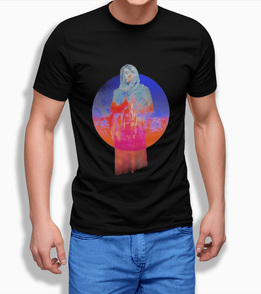 Hot Spot Eclipse Surreal Mystical Figure Eerie Hooded Apparition In Vibrant Color Spectrum T-Shirt