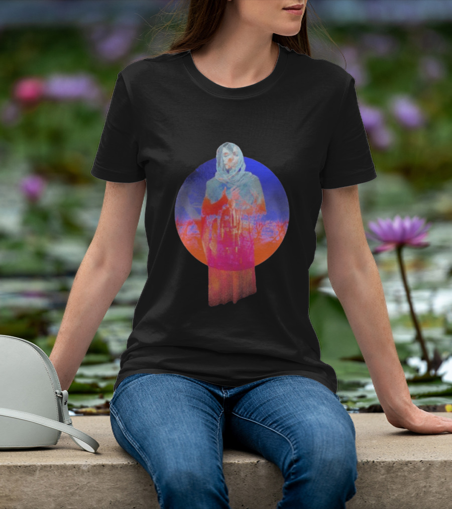 Hot Spot Eclipse Surreal Mystical Figure Eerie Hooded Apparition In Vibrant Color Spectrum T-Shirt