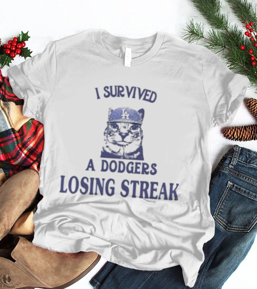 I Survived A Dodgers Losing Streak Funny Bulldog Dodgers Baseball Fan T-Shirt