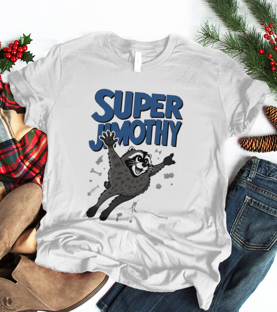 Super Jimothy Leaping Raccoon Playful Adventure T-Shirt