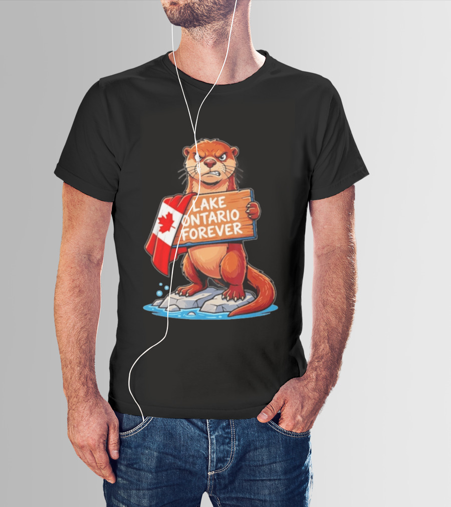 Lake Ontario Forever Otter Canada Flag Rugged Rock Scene T-Shirt