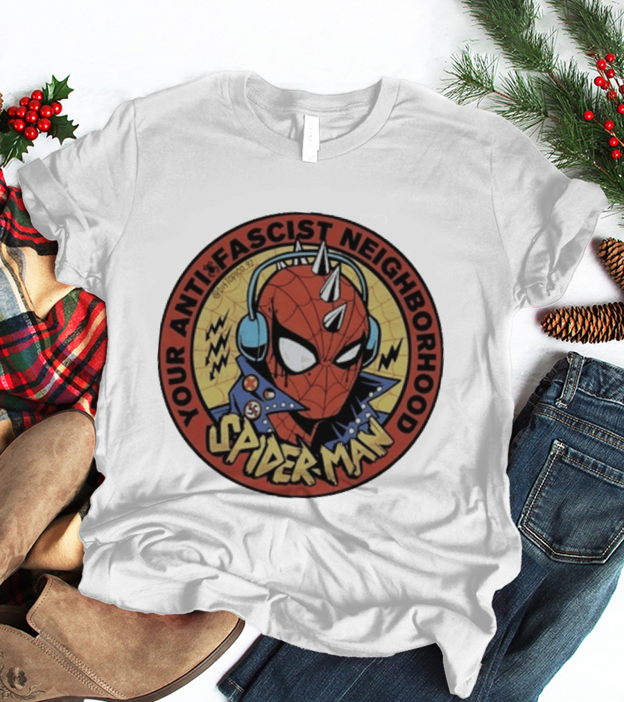 Spider Man Anti Fascist Punk Style Headphones Jacket T-Shirt