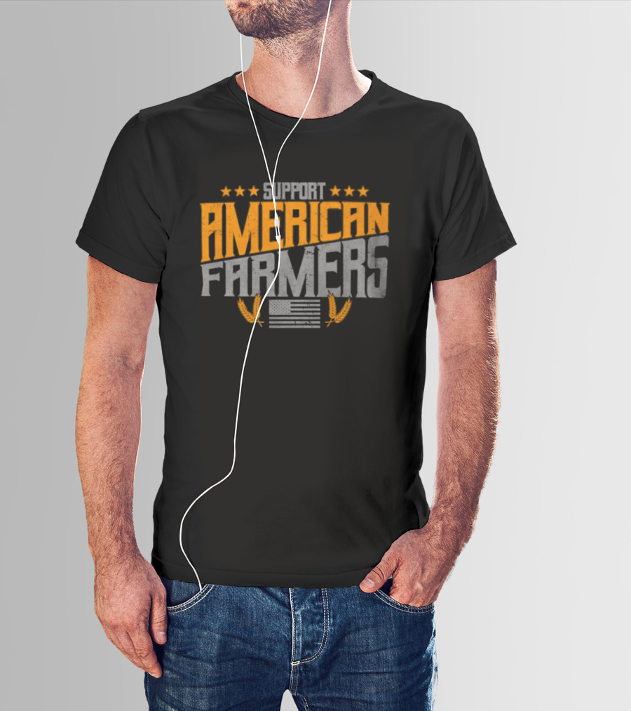 Support American Farmers Onyx Flag Stars And Tractor Wheels T-Shirt