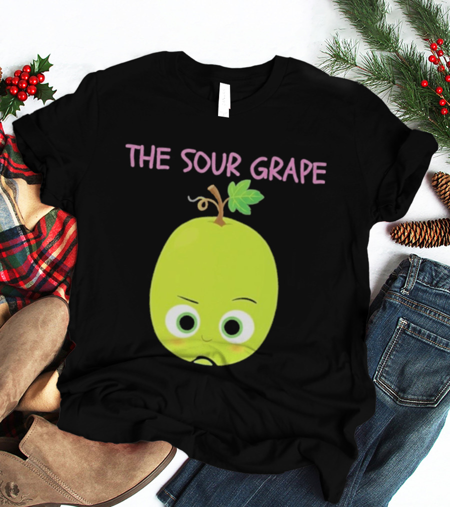 The Sour Grape Cute Green Fruit Character With Leaf And Stem Expression T-Shirt