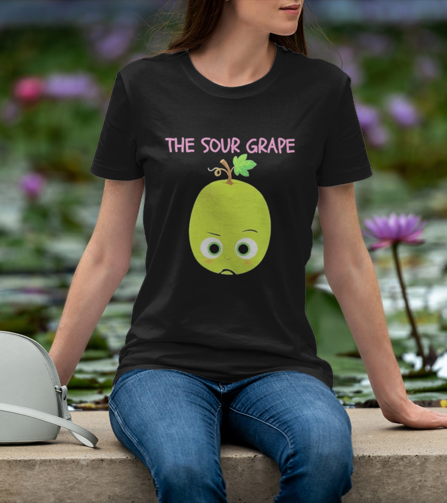 The Sour Grape Cute Green Fruit Character With Leaf And Stem Expression T-Shirt