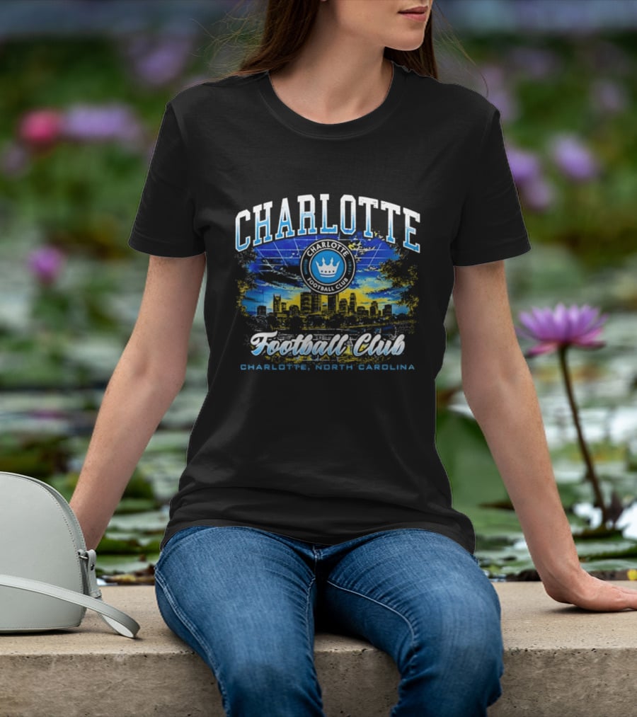 Charlotte Football Club Skyline Charlotte North Carolina Crown T-Shirt