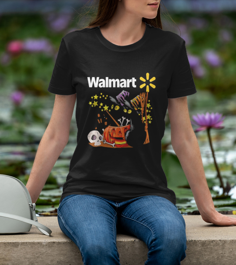Walmart Halloween 2026 Black Cats With Witch Hats Pumpkin Skull And Stars T-Shirt