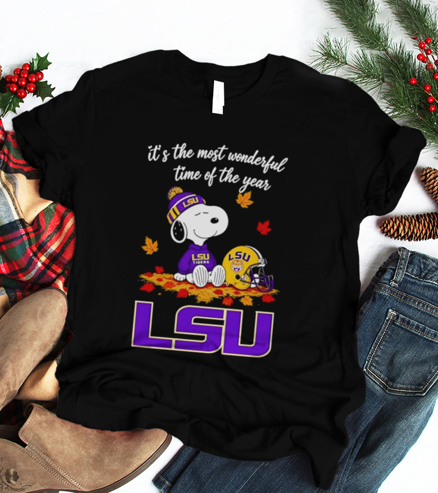 LSU Tigers Snoopy Wonderful Time Football Fall Leaves 2026 T-Shirt