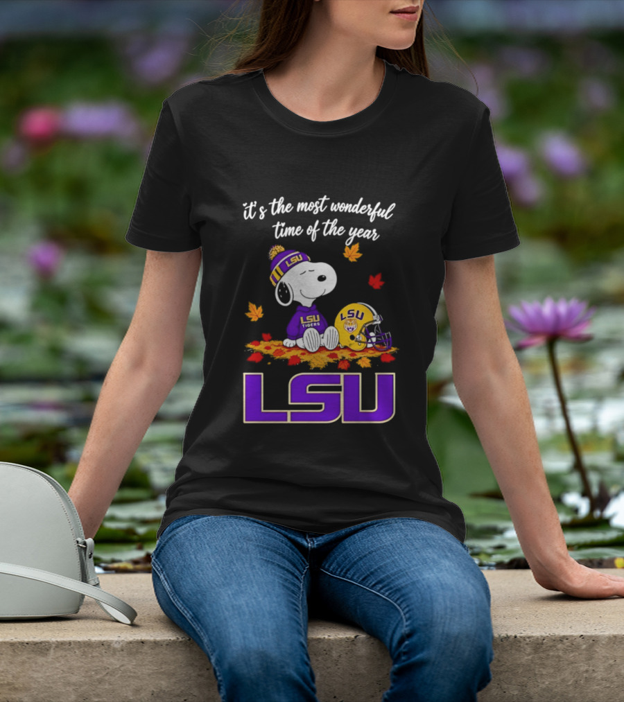 LSU Tigers Snoopy Wonderful Time Football Fall Leaves 2026 T-Shirt