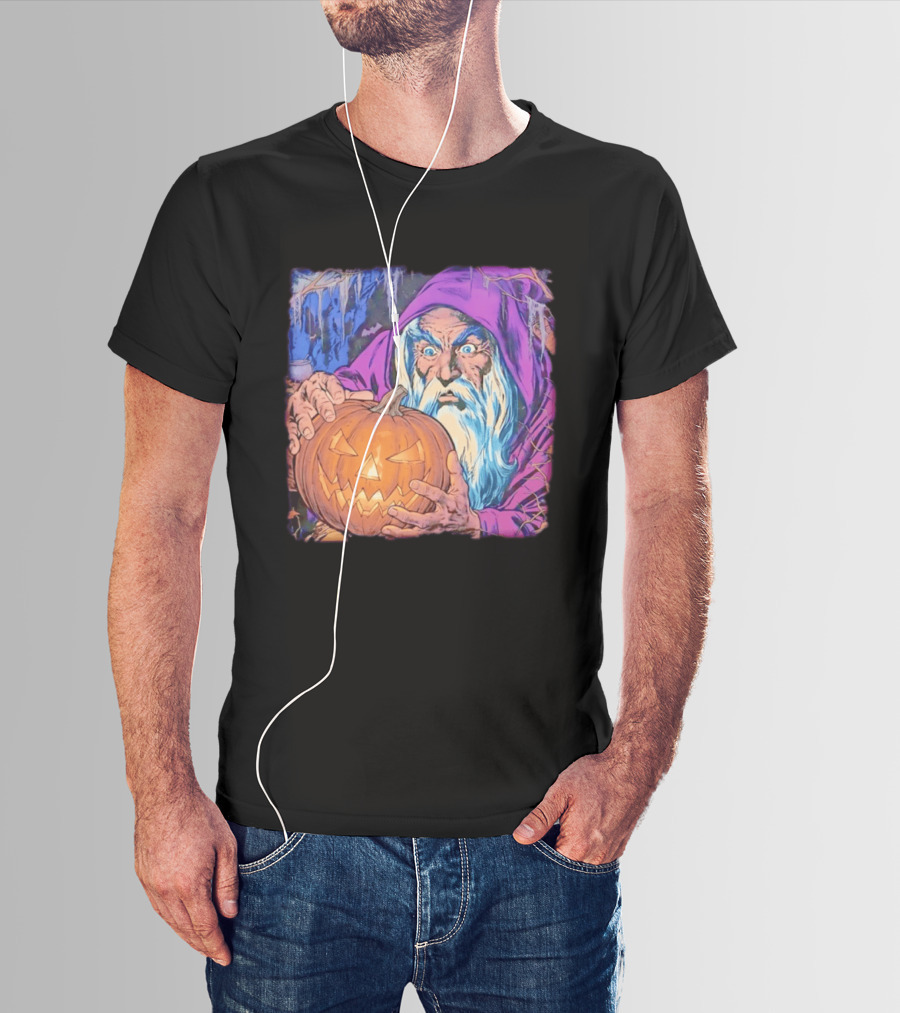 Pondering The Pumpkin Halloween Wizard With Jack O' Lantern 2026 T-Shirt