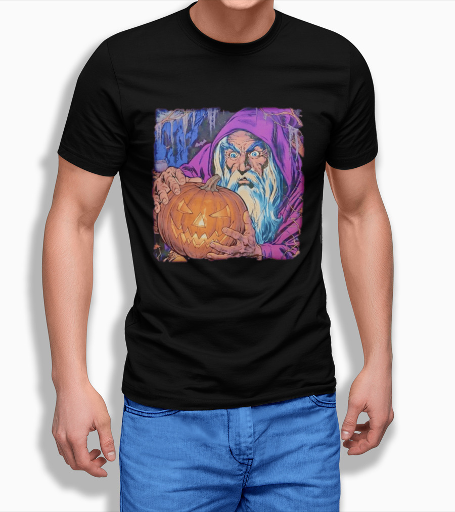 Pondering The Pumpkin Halloween Wizard With Jack O' Lantern 2026 T-Shirt