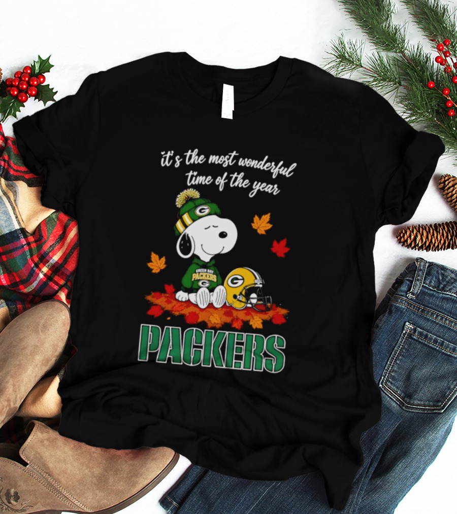 Packers Snoopy Fall Halloween 2026 Most Wonderful Time Of The Year T-Shirt