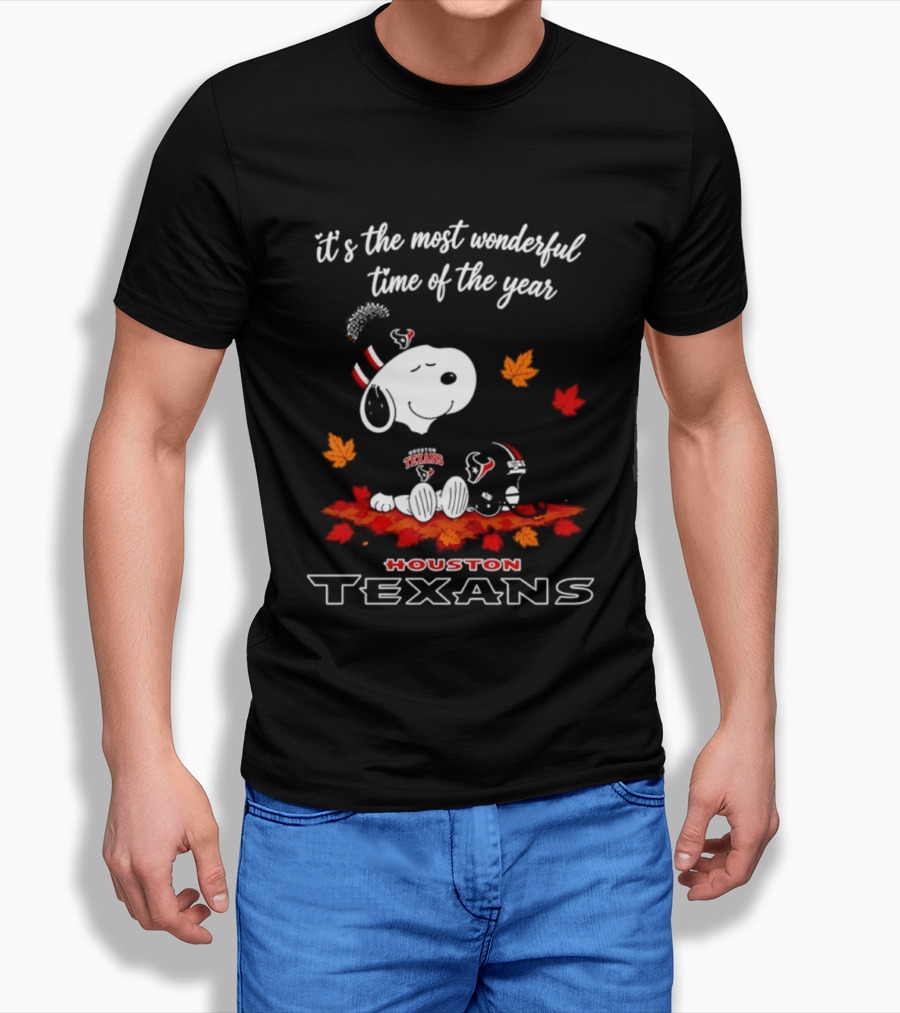 Houston Texans Snoopy Fall Halloween 2026 Most Wonderful Time Of The Year T-Shirt