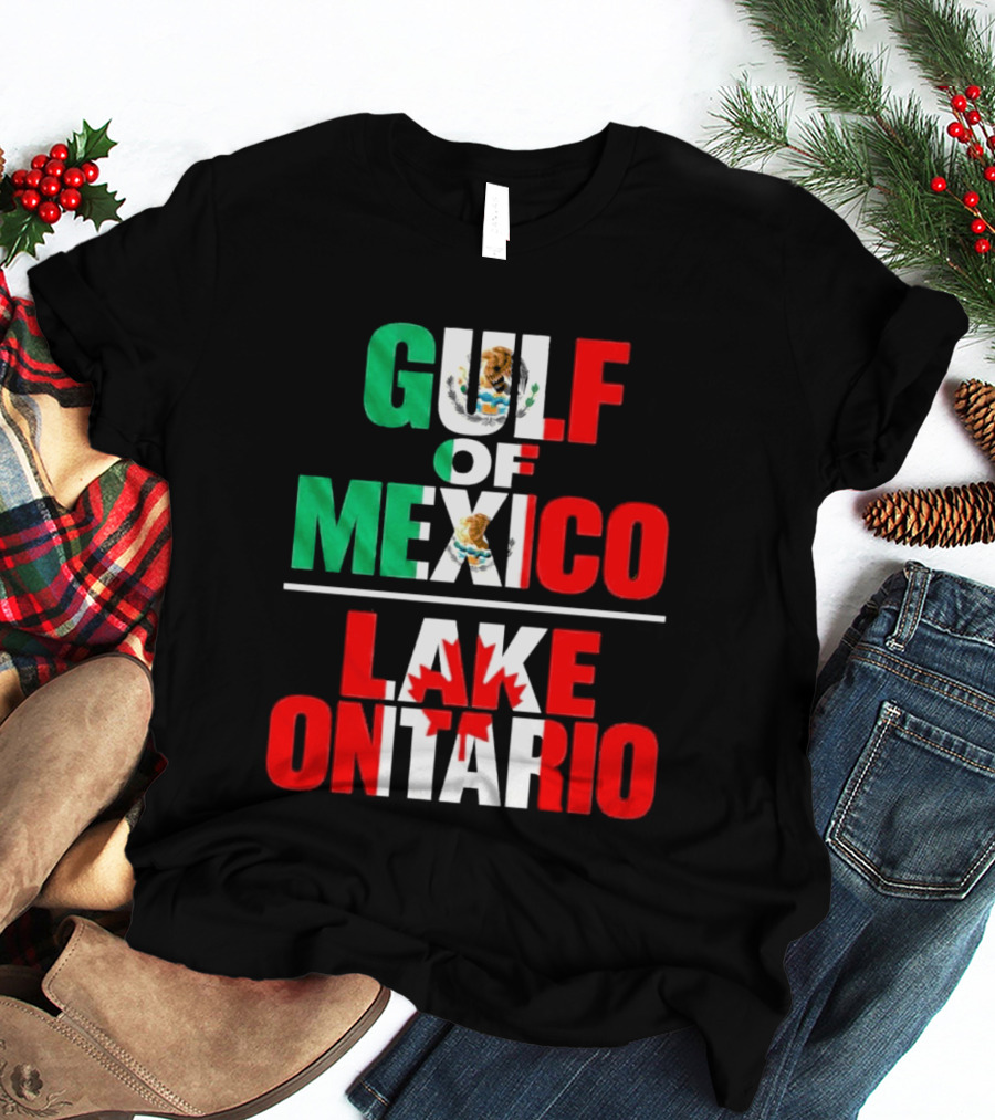 Gulf Of Mexico Lake Ontario Mexican Flag Canadian Maple Leaf Fusion T-Shirt