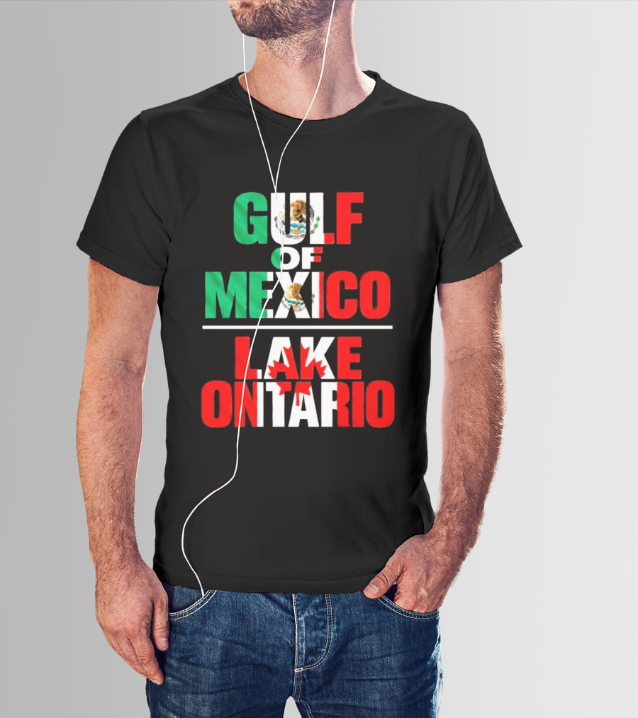 Gulf Of Mexico Lake Ontario Mexican Flag Canadian Maple Leaf Fusion T-Shirt
