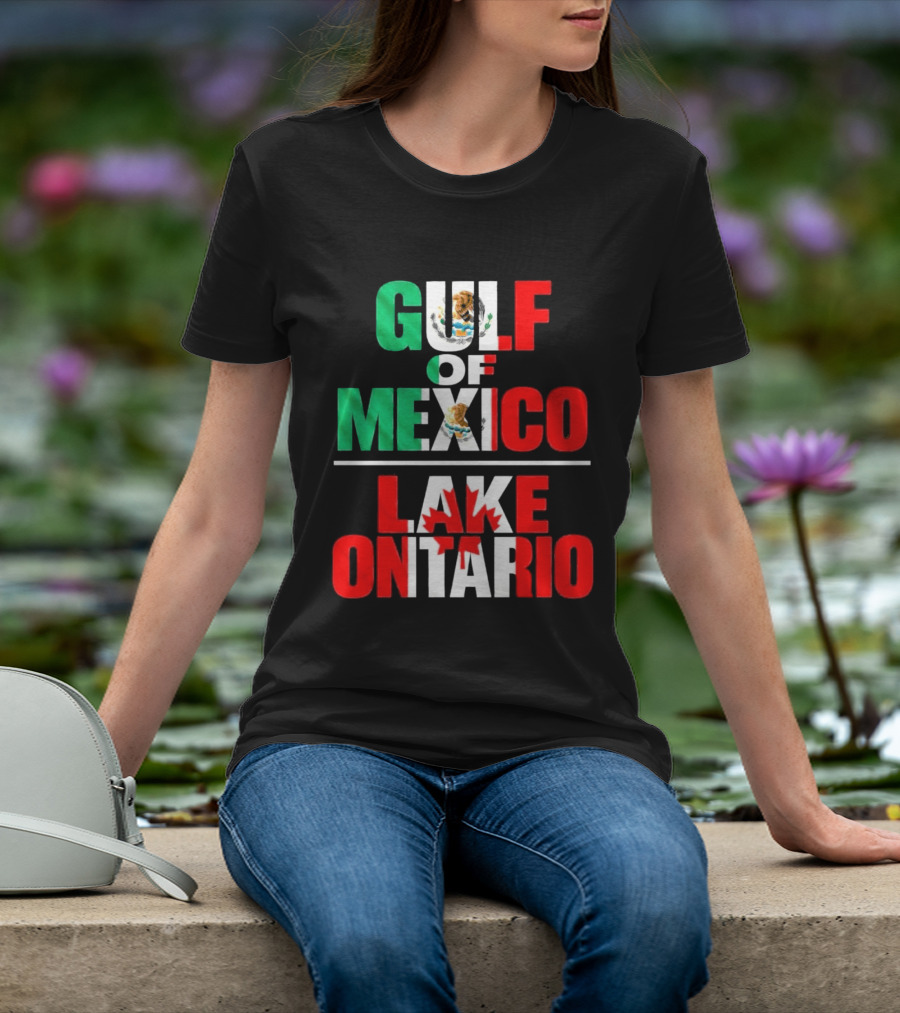 Gulf Of Mexico Lake Ontario Mexican Flag Canadian Maple Leaf Fusion T-Shirt
