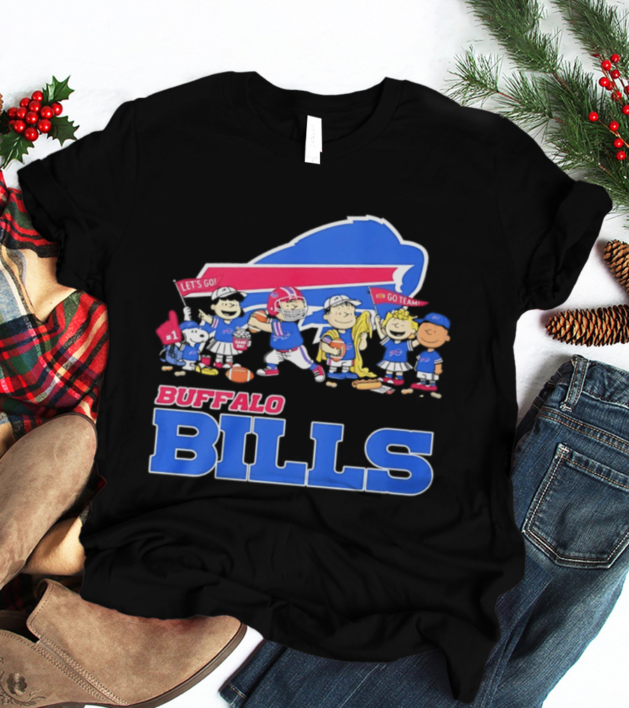 Peanuts Characters Supporting Buffalo Bills Team Fan Gear T-Shirt
