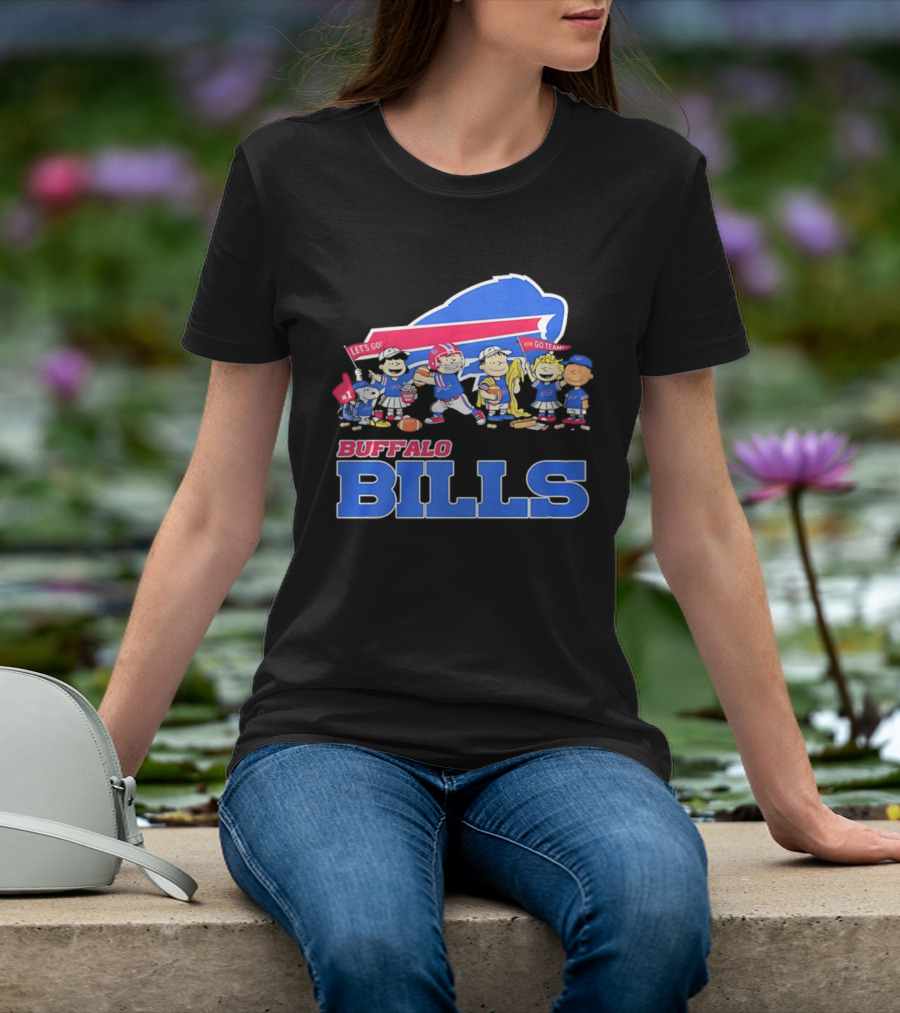 Peanuts Characters Supporting Buffalo Bills Team Fan Gear T-Shirt