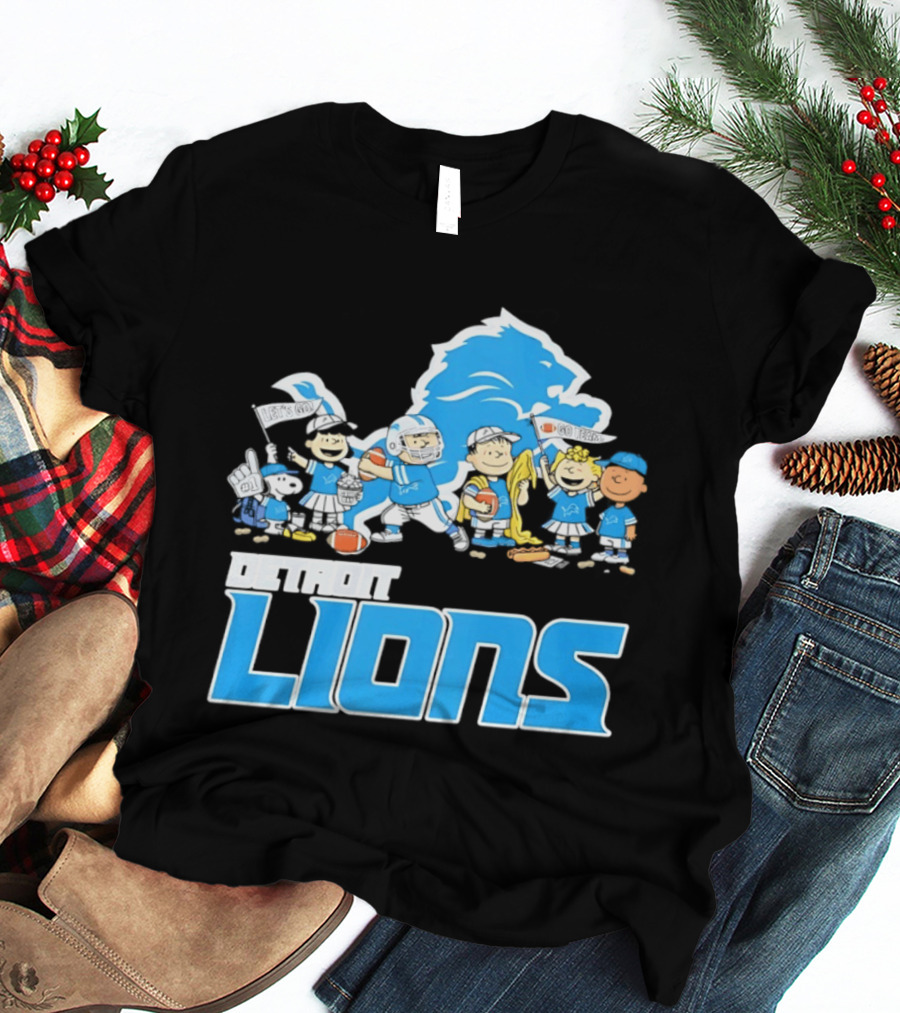 Peanuts Characters With Detroit Lions Team Collaboration T-Shirt