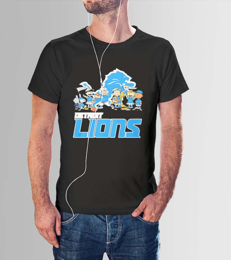 Peanuts Characters With Detroit Lions Team Collaboration T-Shirt
