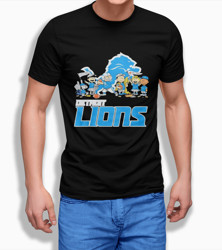 Peanuts Characters With Detroit Lions Team Collaboration T-Shirt
