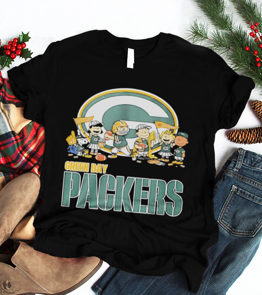 Peanuts Characters Celebrating Green Bay Packers Let's Go Go Team T-Shirt