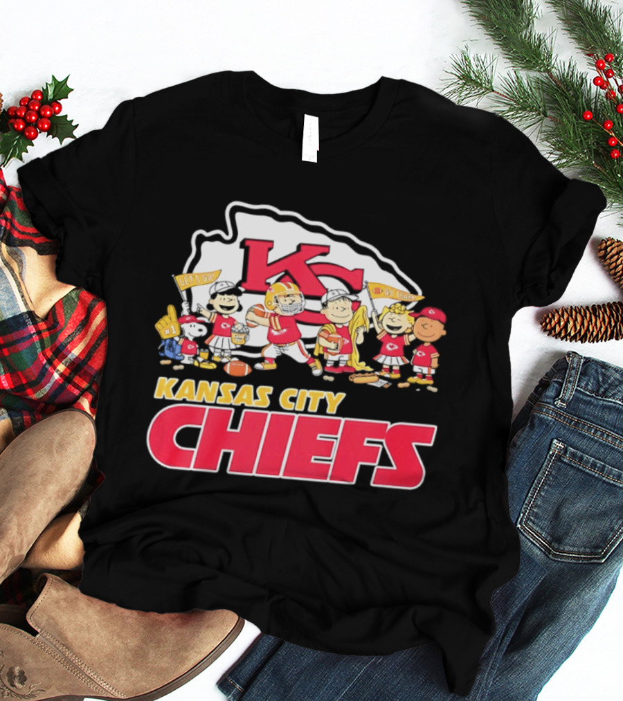 Kansas City Chiefs Peanuts Characters Go Team Let's Go T-Shirt