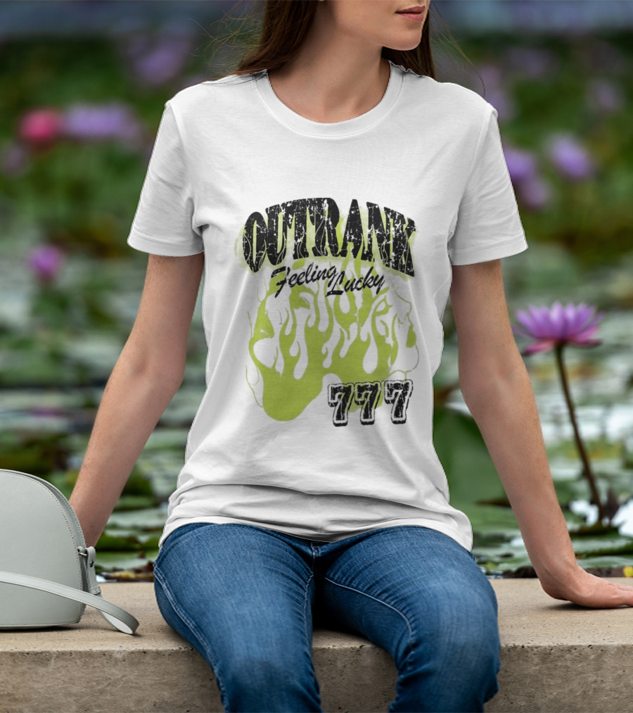 Outrank Feeling Lucky 777 Green Flames T-Shirt