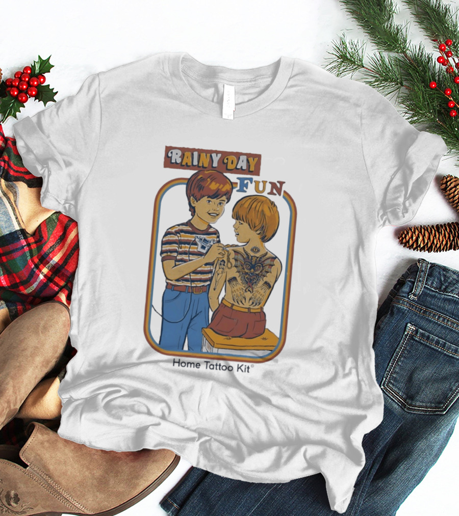 Rainy Day Fun Home Tattoo Kit Retro Style Boys With Tattoos T-Shirt