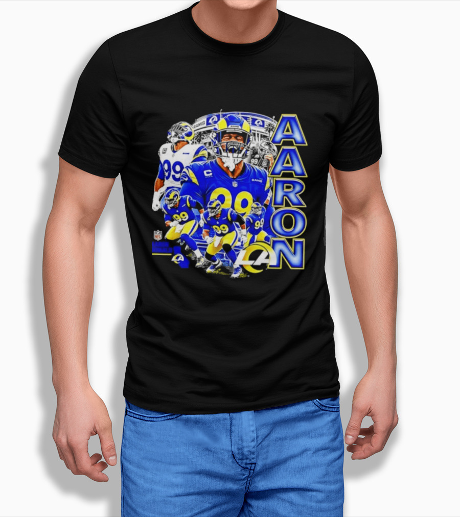 Aaron Donald Los Angeles Rams 99 Blue Collage 90s Bootleg T-Shirt