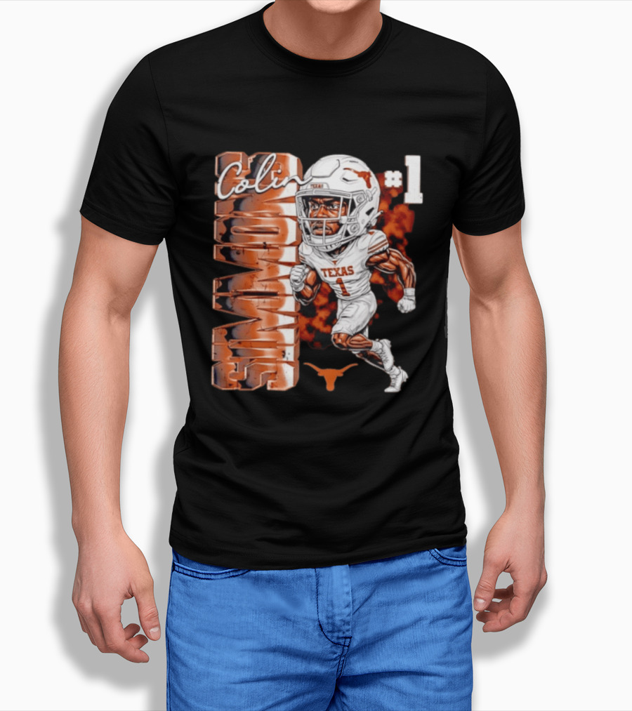 Colin Simmons #1 Texas Longhorns Football Caricature T-Shirt