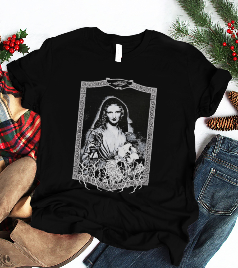 Cursed Black Metal Gothic Dark Saintly Figure With Floral Skull Motif T-Shirt