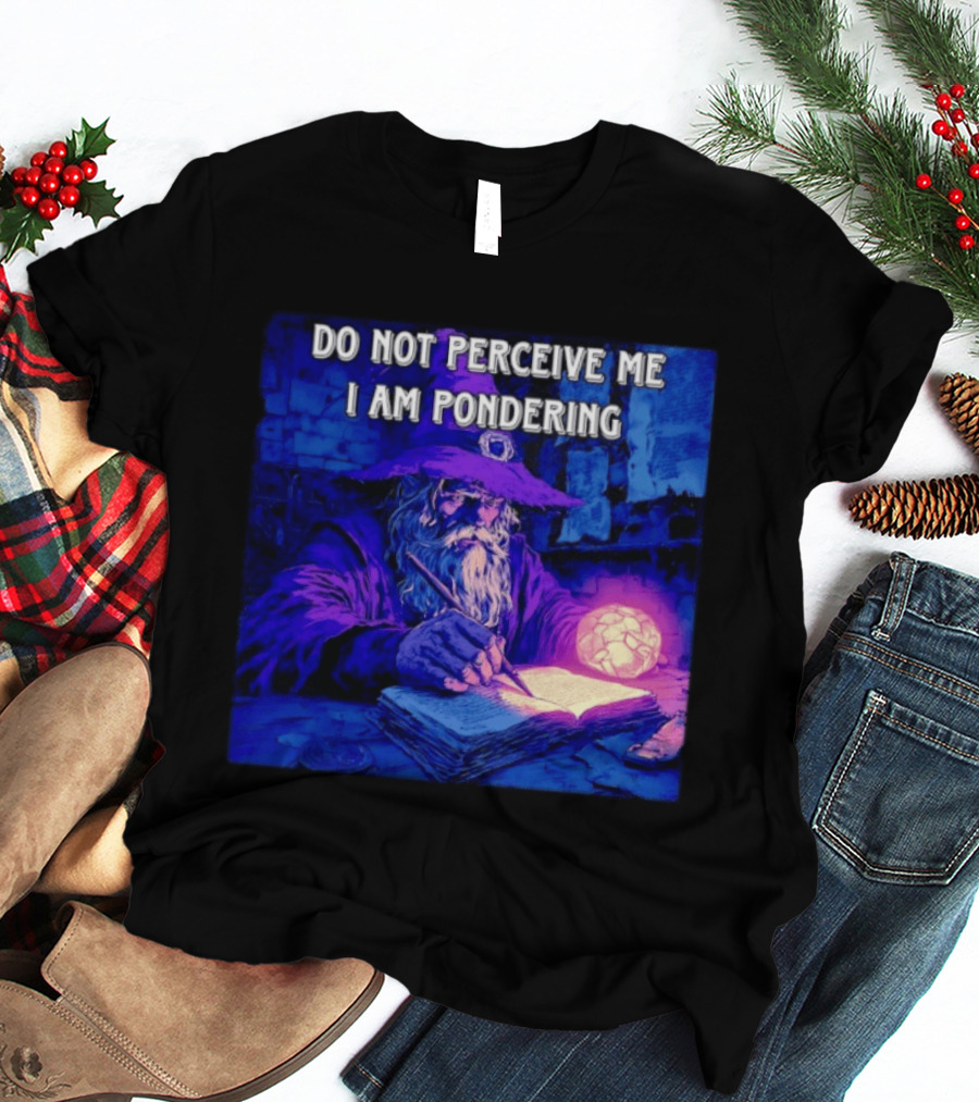 Do Not Perceive Me I Am Pondering Wizard Magical Book And Glowing Orb T-Shirt