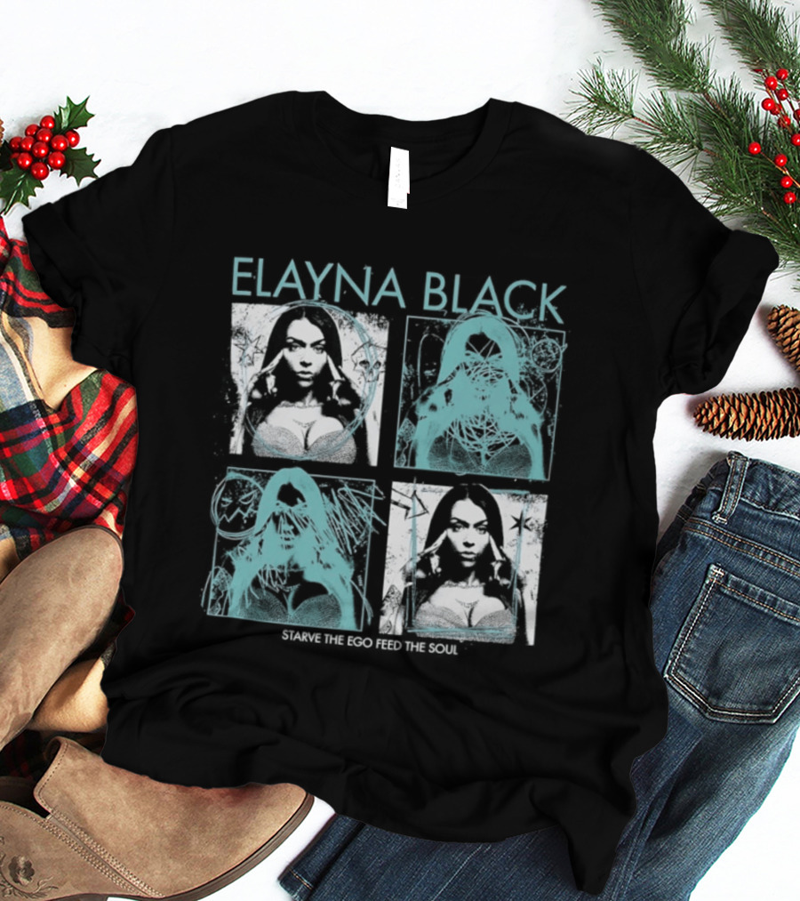 Elayna Black Starve The Ego Feed The Soul Portrait Grid T-Shirt