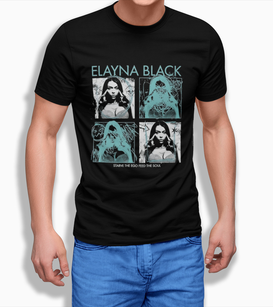 Elayna Black Starve The Ego Feed The Soul Portrait Grid T-Shirt