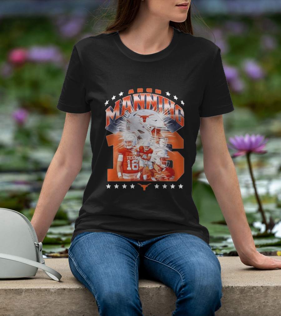 Texas Longhorns Arch Manning NCAA Football Collage Star Player Number 16 T-Shirt