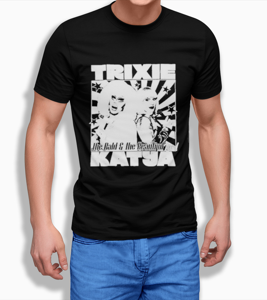 Trixie Katya The Bald And The Beautiful Stars Burst Microphone T-Shirt