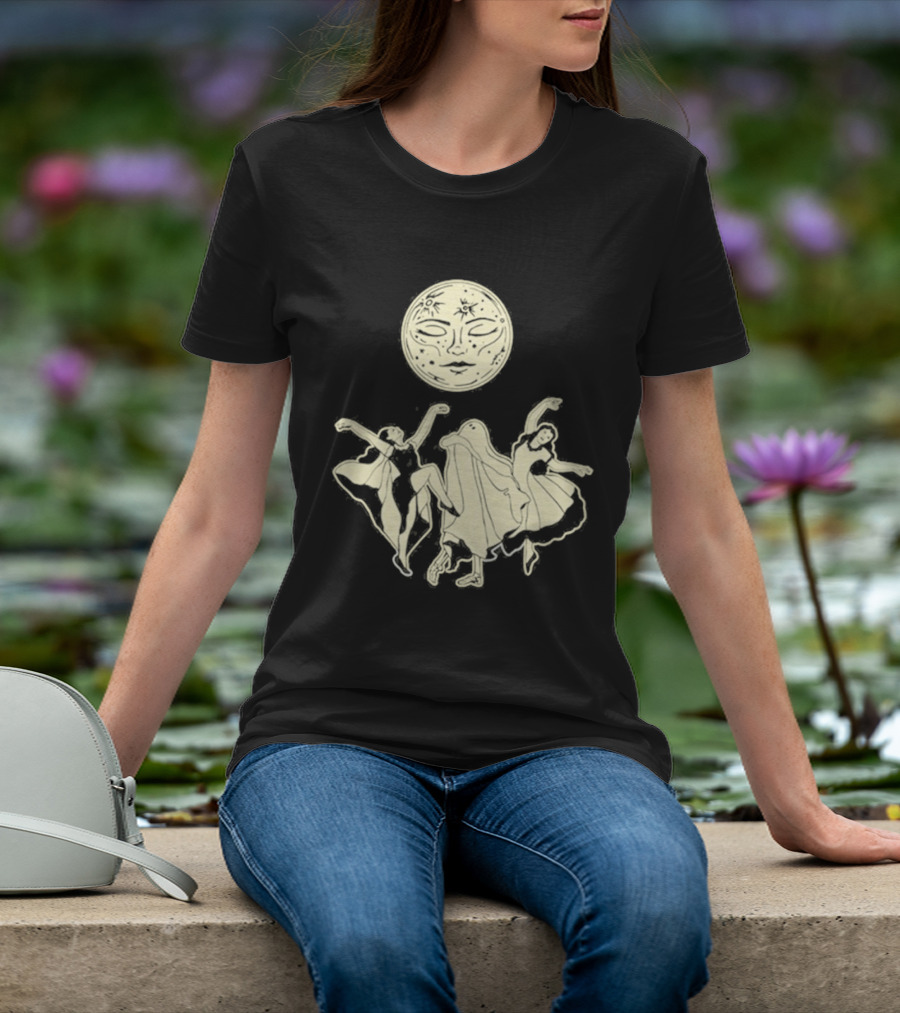 Two Girls Ghostly Dance Under Moon T-Shirt