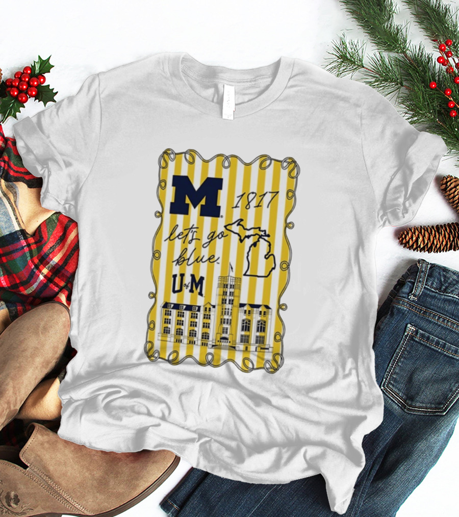 Michigan Wolverines M 1817 Let's Go Blue U Of M Campus Map T-Shirt