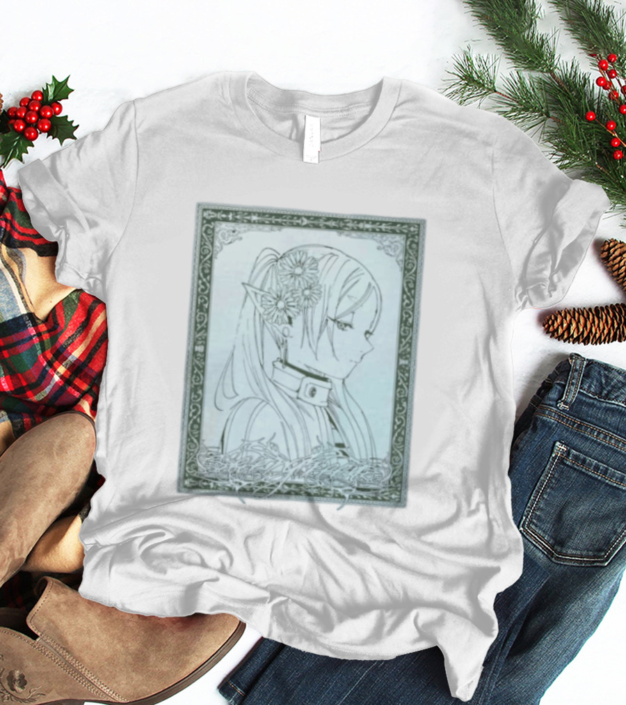 Frieren Evergreen Elf Girl Floral Fantasy Art Nouveau T-Shirt