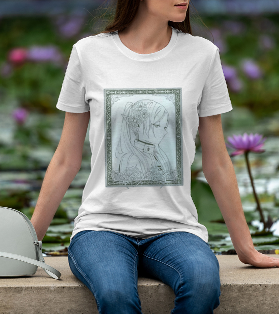 Frieren Evergreen Elf Girl Floral Fantasy Art Nouveau T-Shirt