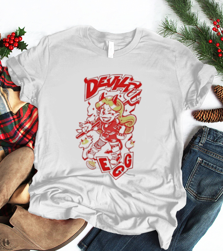Devil Egg Cartoon Character With Pitchfork And Horns T-Shirt