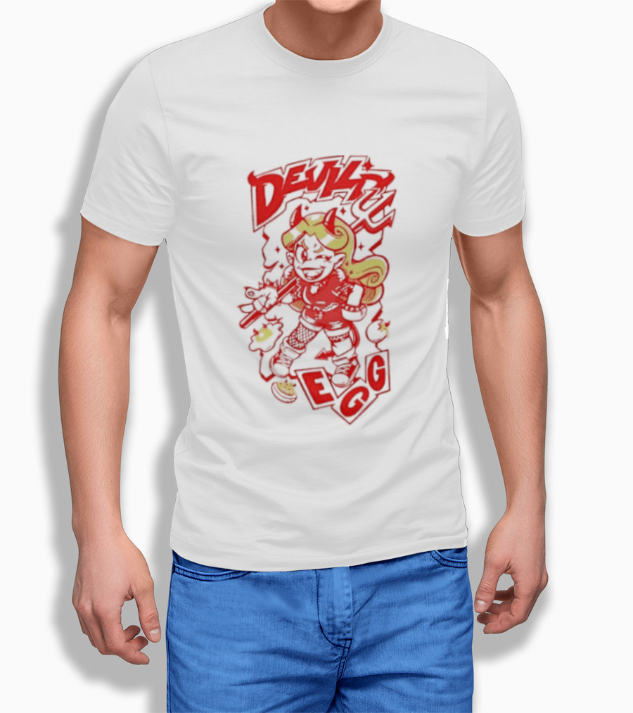 Devil Egg Cartoon Character With Pitchfork And Horns T-Shirt