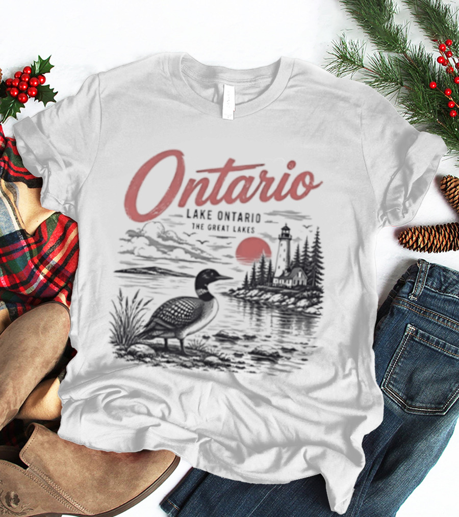 Ontario Lake Ontario The Great Lakes Loon Silhouette Sunset Scene T-Shirt