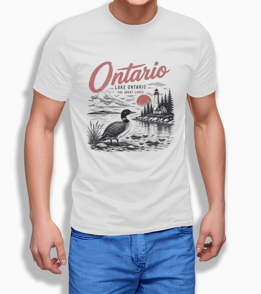 Ontario Lake Ontario The Great Lakes Loon Silhouette Sunset Scene T-Shirt