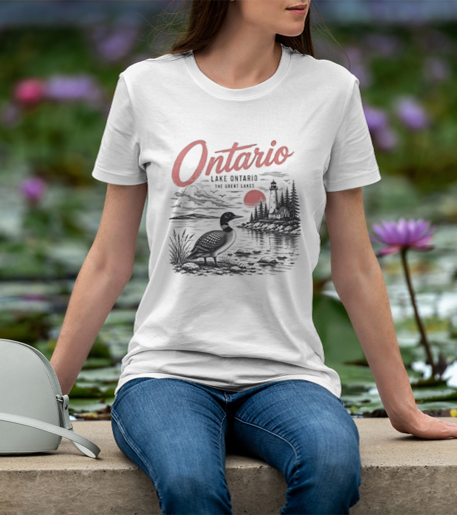 Ontario Lake Ontario The Great Lakes Loon Silhouette Sunset Scene T-Shirt