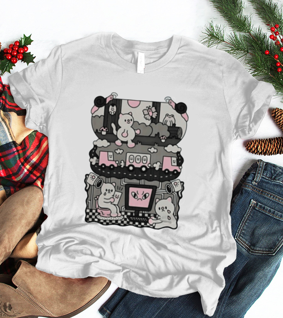 Surveillance Cat Life Internet Digital Computer Monitoring Cute Pink Scene T-Shirt