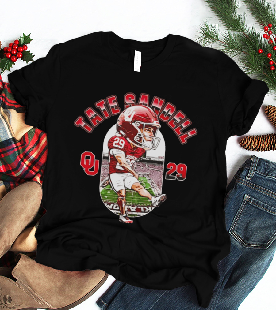 Tate Sandell 29 Oklahoma Sooners Football OU Player Caricature T-Shirt